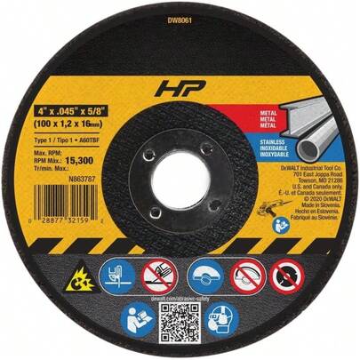 DW8061 4-Inch By .045-Inch By 5/8-Inch A60T Abrasive Metal/INOX Cutting Wheel