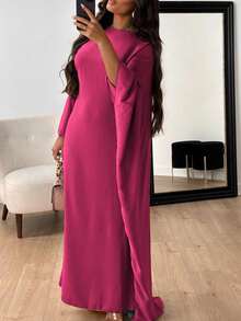 Unadoll Women's Pure Color Loose Waist Bat Sleeve Beach Vacation Graduation Season Colored Ding Robe Dress