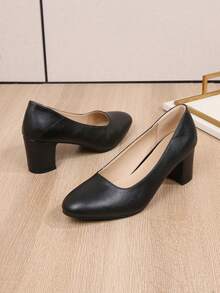 专业面试高跟鞋、正式礼仪鞋、粗跟中跟高跟鞋、时尚百搭低帮鞋、空姐工作鞋、女士黑色皮鞋、透气软底、长时间工作舒适 - 黑色 - 查看 22