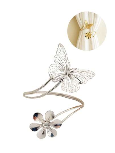 Kit 02 Prendedores de cortina Borboleta e Flor em Aço