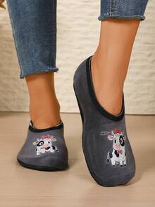 Women's Comfortable Lucky Cute Cartoon Cow Pattern Indoor Slippers Super Soft & Warm Yoga Socks