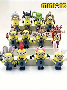 Minions 1 Pack/12 Sets Minions 12 Chinese Zodiac Series Keychains Cute Cartoon Doll Pendants PVC Soft Rubber Material Creative DIY Decorations Suitable For Family, Colleagues, Sisters, Girlfriends, Holiday Gifts, Party Gifts