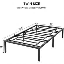 Marco de cama de 14 pulgadas - Plataforma de metal resistente tamaño completo, soporte de listones de acero resistente, fácil de ensamblar, silencioso, con espacio de almacenamiento, no necesita somier, color negro - Negro - Ver 11