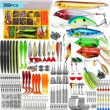 OPQ 72/115/175/369pcs Fishing Lures Kit, Tackle Box Including Animated Lure,Crankbaits,Spinnerbaits,Soft Plastic Worms, Topwater Lures,Hooks,Saltwater & Freshwater Fishing Gear For Bass,Trout, Salmon.