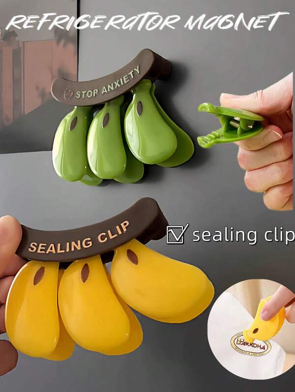 1 szt. Magnetyczny klips uszczelniający w kształcie banana, klips do torebek na przekąski, magnes na lodówkę w kształcie banana, klips uszczelniający do żywności kuchennej, dekoracja do domu