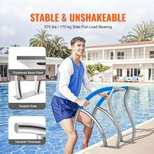 Pool Handrail, 2 PCS 30x30 In Pool Railing, Stainless Steel With Base Plate For Indoor/Outdoor Pools,Swimming Pool Saf Ety Railing For Decks,Rust-Proof Grab Bar W/ Grip Cover&Accessories For Spas - Silver - View 3