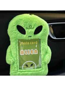 1pc Cute Alien Plush Card Holder With Photo Window, Student ID/Bus Pass Protector Case, Soft Green Alien Card Sleeve For School, Office, Transit - one-size - View 5
