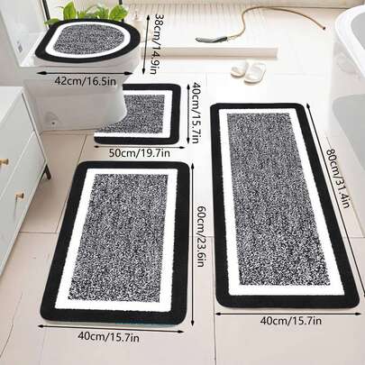 4-Piece Faux Shearling Bathroom Rug Set New Style Soft Plush Bath Mat With Cover Includes Shower Rug & U-Shaped Toilet Mat Super Absorbent Plush Non-Slip Machine Washable Floor Mats