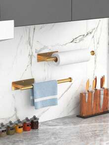 1pc Kitchen Paper Towel Holder, Wall-Mounted Cling Film Rack, Multipurpose Wipe Hanger - Multicolor - View 2