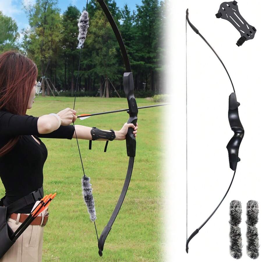 1 Set Outdoor Hunting Bow And Arrow Set, High Quality Recurve Archery Bow And Arrows, 40lbs Adult Recurve Bow And Arrow Set, Outdoor Archery Equipment Accessories - Black - View 1