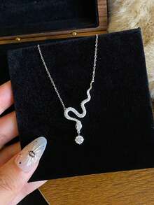 1 件优雅蛇形设计流苏锆石吊坠项链，珠宝礼物 - 銀色 - 查看 5