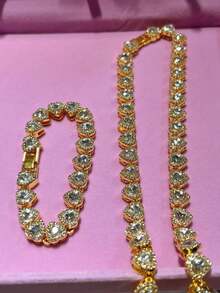 1pc/2pcs Rhinestone Heart Chain Jewelry Set, Sparkling Necklace & Bracelet, Romantic Gift For Women, Silver Necklaces For Women Girlfriend & Lover Chain Necklaces Christmas Jewelry For Women Stocking Stuffers Thanksgiving Christmas Decoration Matching Bracelets - Amour Heart - 查看 4