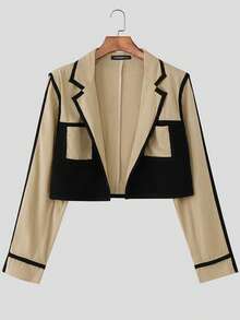 INCERUN Fashion Men's Long Sleve Colorblock Blazer Coat Cropped Jacket Wide-Leg Pants Trousers Party Set Two-Piece Outfit - Màu be - Xem 8