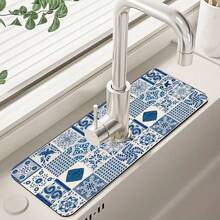 1 pieza Alfombrilla antideslizante para grifos con diseño vintage de flores y cuadros, hecha de goma de gel de sílice, apta para grifos de baño y cocina - Multicolor - Ver 14