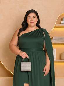 Women's Long Dress Plus Size With Cape Party Wedding Bride Graduation Bridesmaids Elegant Party Mesh With Belt Timeless - Màu xanh lá cây đậm - Xem 2