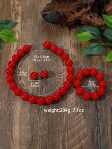 1 Set de 4 piezas de Collar, Pulsera Elástica, Aretes de Estilo Bohemio Retro Exagerado con Cuentas Geométricas de Plástico, Juego de Joyas como Regalo para Mujeres, Uso Diario