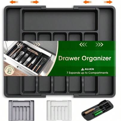 Oszczędność miejsca w schowku na przybory, przegroda do szuflady, rozwiązanie do przechowywania w kuchni, koniec z bałaganem w szufladach, organizer na przybory, tacka na nóż, widelec i łyżkę, regulowana tacka na sztućce