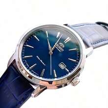 Orient Orologio meccanico da uomo completamente automatico, impermeabile, orologio meccanico da uomo, cinturino in pelle, quadrante blu RA-AC0F06L10B