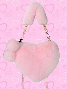 Furry Purse For Girls Heart Shaped Fluffy Handbag For Women Soft Small Shoulder Bag Clutch Purse With Metal Chain Strap, Perfect Best Funny Novelty & Gag Gifts, New Autumn And Winter Women Bag, Best Fall Purse, Perfect Valentine's Day Gift For Her, Best Valentine's Gift Choice Ever Valentines, Heart Purse, Perfectly Match With Valentine Day Dress, Perfectly Matching With Fall Outfits Women, New Arrival Fur Bag For Women - 粉色 - 查看 7