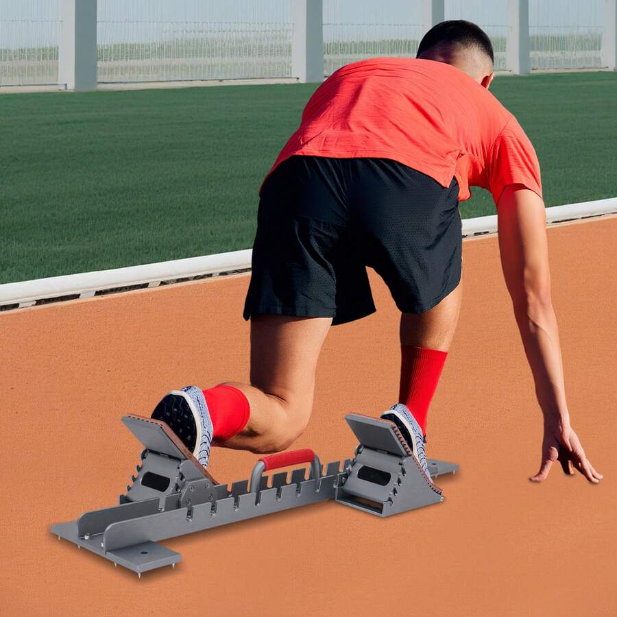 TFCFL Running Starting Blocks, Aluminum Alloy Running Track Blocks, Adjustable Running Track Blocks Or Bracing A Runner's Feet At The Start Of A Race In Track And Field - Silver Grey - View 1