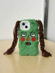 搞笑手机壳，丑陋手机壳可爱卡通辫子女孩 15 Pro Max/17 苹果手机壳，蓬松柔软保护套适用于 12 Pro、14、11、13 系列 - 綠色 - 查看 5