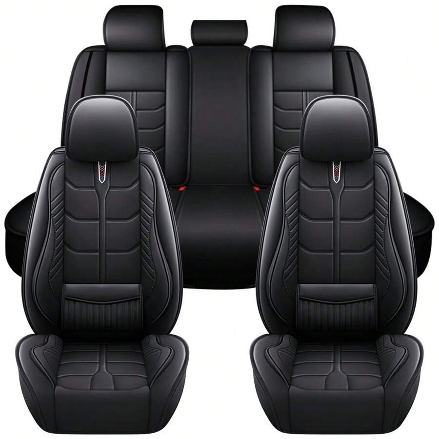 Leather Car Seat Covers Front Pair, Waterproof Faux Leather Seat Covers For Cars, Non-Slip Car Interior Covers Universal Fit For Most Cars Sedans Trucks SUVs - 標準黑色 - 查看 1