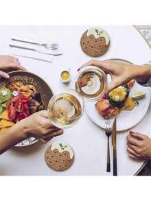 4 pachete de suporturi de pahare din lemn cu budincă de Crăciun, suporturi de pahare din lemn pentru casă, birou, cafenea, decorare cameră de ceai, decorare masă, decorare restaurant, cadou