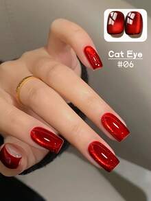 MISS SHAKA 10ml Autumn Winter Red Nails Golden Cat's Eye Gel Nail Polish Glue 2025 Y2K Nails Flash Whitening Popular Cherry Wine Red Ice Transparent Red Glass Bead Nail Art Nail Salon Home Diy Nail Supplies Christmas Nails