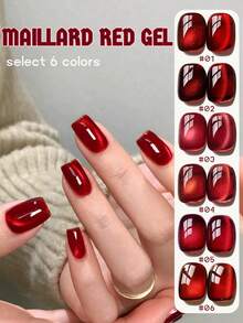 MISS SHAKA 10ml Autumn Winter Red Nails Golden Cat's Eye Gel Nail Polish Glue 2025 Y2K Nails Flash Whitening Popular Cherry Wine Red Ice Transparent Red Glass Bead Nail Art Nail Salon Home Diy Nail Supplies Christmas Nails