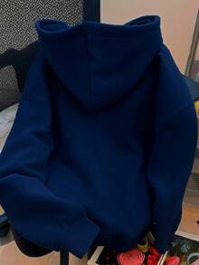 Sudadera con capucha gruesa para mujer Unitalla  con estampado , de estilo casual y sencillo, adecuada para otoño/invierno - Azul Marino - Ver 2