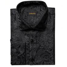 Mens Shirt Long Sleeve Black Paisley Tops Regular Fit Wedding Formal Casual Button Coats - Black - View 5