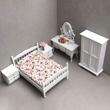 Bộ trang trí phòng ngủ nhà búp bê bằng gỗ tỷ lệ 1:12, bao gồm giường, tủ đầu giường, tủ quần áo cổ điển, bàn trang điểm, đồ nội thất thu nhỏ, đồ trang trí nhà búp bê, quà tặng sinh nhật/Giáng sinh. - Nhiều màu - Xem 9