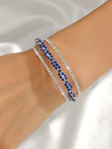 1pc Minimalist Fashion Copper Inlaid Crystal Multilayer Open Bangle Bracelet, Suitable For Daily Wear