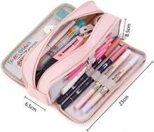 Estuche Grande OIOSEN con 3 Compartimentos para Oficina, Bolsa de Lápices, Organizador de Cosméticos (Verde) - Verde militar - Ver 4