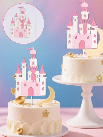 10 pièces Décoration de gâteau château rose pailleté, château de princesse réaliste. Décoration de gâteau thème fille pour baby shower, anniversaire de princesse pour filles.