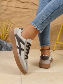 Women's Casual Versatile Sports Shoes, Fashion Attractive Comfortable Rubber Soft Sole Athletic Sneakers, Breathable Lightweight Patchwork Design - Beige - View 6
