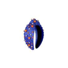 Pearl Knotted Headband, Blue, Fabric, For Women Football Game Day, Pearl Rhinestone Jeweled Hairband, Team Spirit Sports Fashion Ladies Wide Headband, Hair Accessories, One Size Fits All - 藍色A - 查看 1