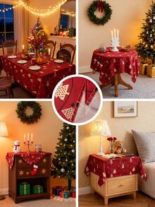 1 szt. Czerwony obrus świąteczny, prostokątny obrus, nadruk choinki, zmywalny, odpowiedni na stolik nocny, stolik kawowy, kredens, wystrój domu, wystrój pokoju, świąteczny obrus na przyjęcie, odpowiedni do kuchni, jadalni, kolacji, spotkań towarzyskich, imprez, urodzin, świąt, noworocznych, dekoracji świątecznych, dekoracji jesiennych