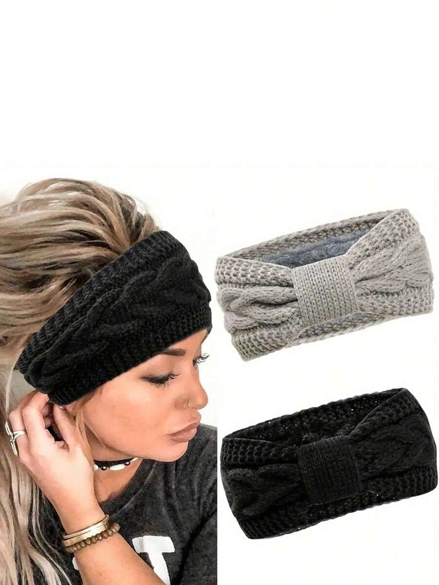 1pc Ear Warmer Headband For Women,Winter Knit Thick Fuzzy Thermal Lined Warm Headbands Ear Muffs Head Wraps, Stocking Stuffers For Women Women Scarf Hair Accessories Warm Hair Bands Women Bandanas