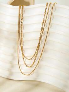 Unisex Stainless Steel Layered Twisted Chain Necklace Minimalist Fashion Jewelry - Vàng - Xem 5