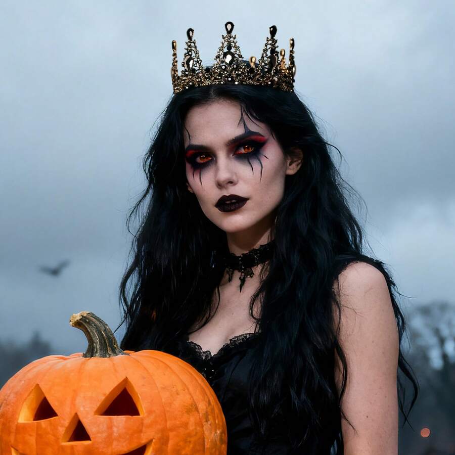 Black Baroque Crowns For Women Halloween Queen Crown Gothic Tiara Crystal Crown For Women, Princess Tiara Vintage Tiara For Halloween Costume Party Prom Cosplay - 黑色 - 查看 1
