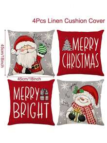 4 أغطية وسادة عيد الميلاد - مجموعة مقاس 15.75 * 15.75 بوصة (لا تشمل حشوات الوسادة) بنمط بابا نويل والثلجي والشجرة وأيل الرنة، ناعمة ومريحة لديكور غرفة النوم وغرفة المعيشة، قابلة للغسل في الغسالة بسحاب، مناسبة للأريكة والفناء والغرف المختلفة، ديكور عيد الميلاد والسنة الجديدة، حفلات عيد الميلاد، ديكور المنزل في فصل الشتاء