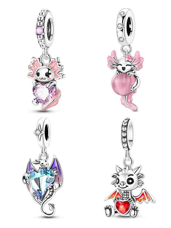 PARCOM S925 Silver-Plated Dragon Holding A Heart Pendant Series Fashionable And Charming New Design, Suitable For Original Bracelets Or Bracelets And Necklaces DIY Jewelry Making, Can Be Used As Birthdays, Holidays, Perfect Jewelry Bracelets, Gifts