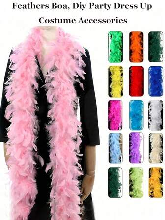 Feathers Boa, Diy Party Dress Up Costume Accessories, Colorful Feather Boas, Scarf Decoration, Suitable For Birthday Party, Halloween, Christmas, Horse Racing, Tea Party, New Year's Eve, Concert And Home Decor, Dance Wedding, Stage Performance, Carnival Costume And Accessories, Party Supplies