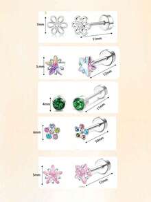 5 Cặp/Bộ Bông Tai Đinh CZ Unisex Cho Tai Nhạy Cảm 20g/0.8mm Bông Tai Sụn Phẳng Phía Sau Tragus Trang Sức Xỏ Khuyên Cho Dái Tai Xỏ Khuyên Sụn Tai Bằng Thép Không Gỉ 316L - sụn tai - Xem 12