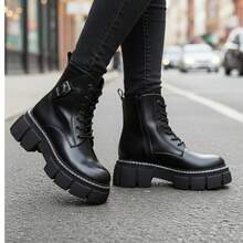 Bottines pour femmes avec design de boucle, décontractées, pour usage quotidien, l'école, les vacances et la maison - Noir - Voir 2