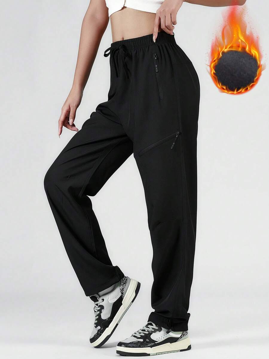 Calça de Trilha Impermeável e à Prova de Vento para Mulheres - Calça Cargo de Softshell Térmica Grossa com Bolsos com Zíper, Punhos com Cordão Ajustável, Jogger de Inverno Quente e Confortável para Uso Diário, Corrida, Escalada ao Ar Livre, Trekking, Camping e Descanso em Casa