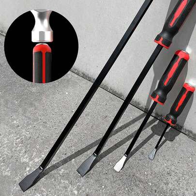 4pc Heavy Duty Pry Bar Set Chrome Vanadium Steel - 8/12/18/24 Inch Demolition Crowbar With Strike Cap For Mechanic Automotive DIY