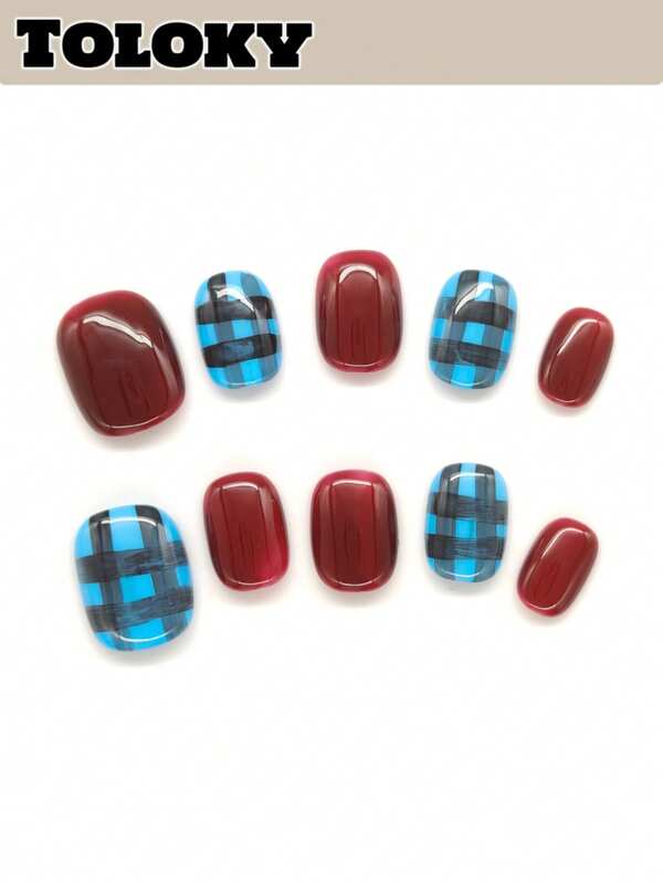 10pcs Handmade Press On Nails Short Nails Oval Nails Tips Red Simple Hand-Painted With 3pcs Nail Art Tools Nail Glue Nail Supplies Fake Nails For Women And Girls To Party Travel Daily School Acrylic Press On Nais Blue Check Press On Nails Nail Supplies Nails Press On Nail Charms Press On Nails Short Fake Nails Nail Accessoriesnail Art