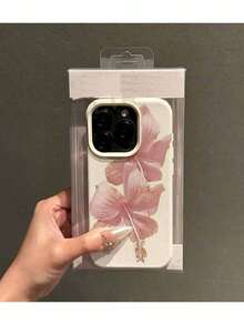 1 pieza Funda de teléfono de material TPU con patrón de hibisco rosa soñador compatible con iPhone 17/Teléfonos - Blanco - Ver 2